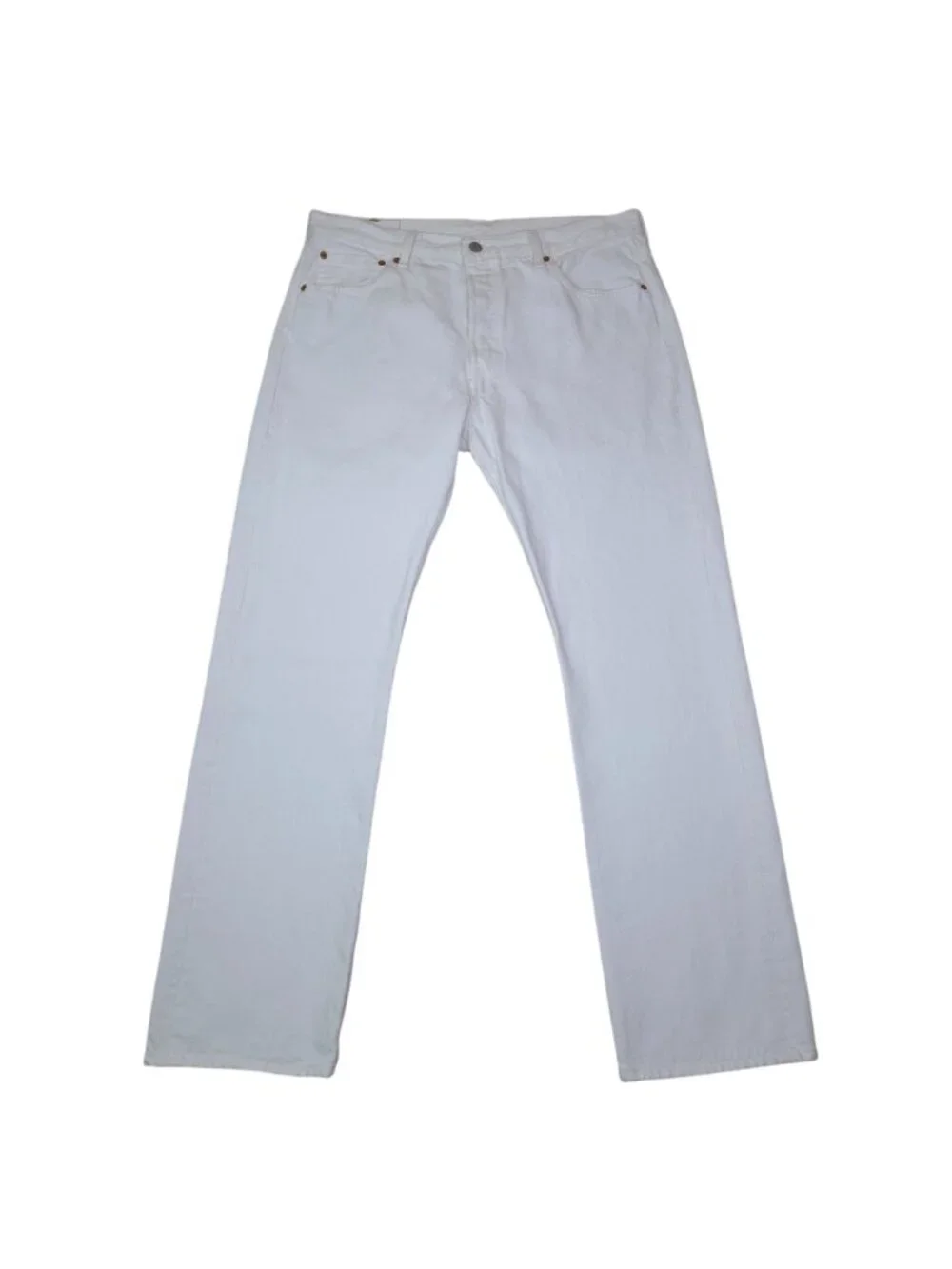 Levis White 501 Button-Fly Straight Leg Jeans W34 L32 100% Cotton Made In Mexico